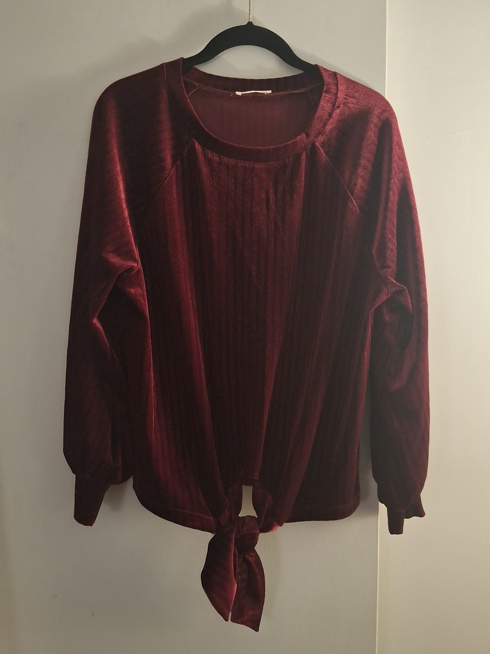 Andthewhy Women’s Velvet Tie-Hem Long Sleeve Top - Burgundy
